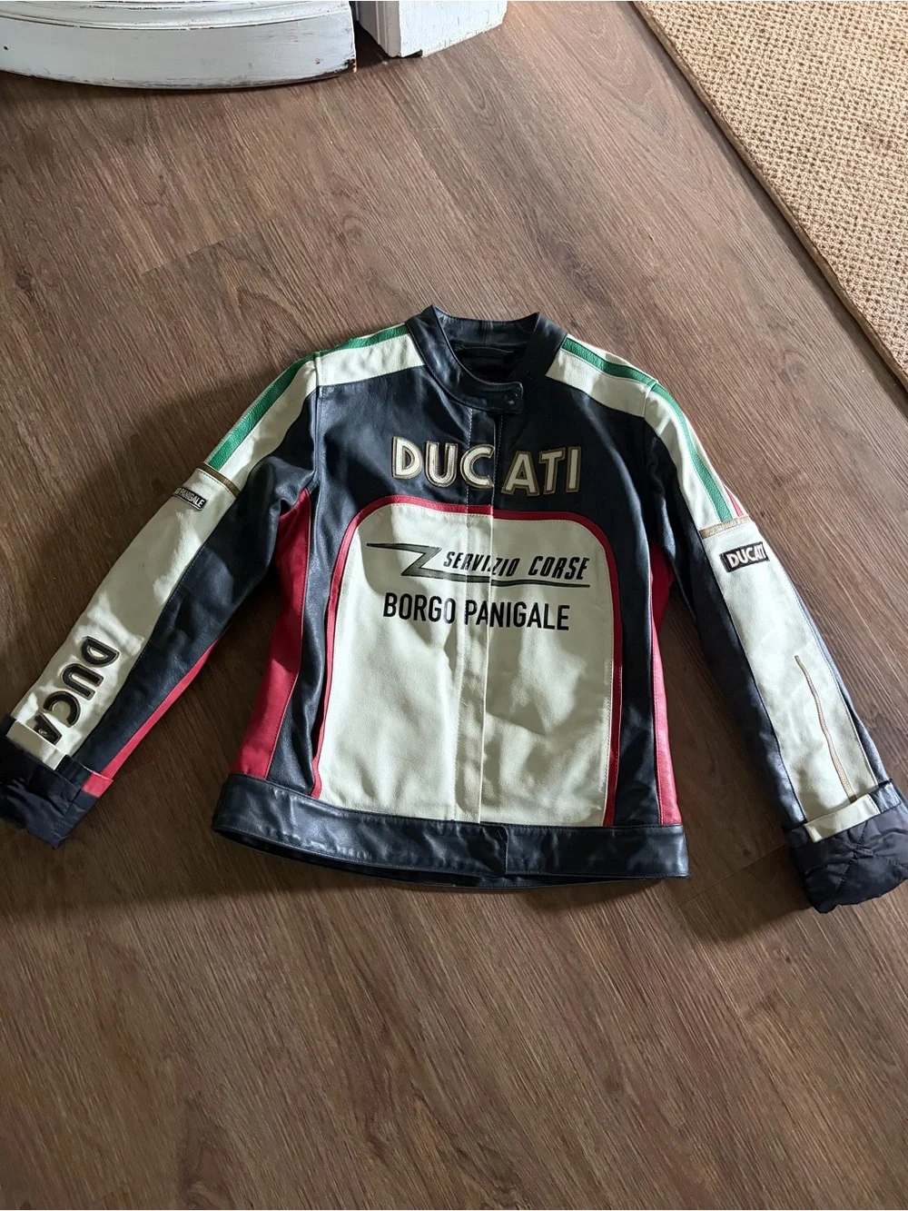 Ducati Kids' Tri-Color Moto Leather Jacket - pit to pit 17”, pit to cuff 18”